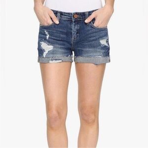 Blank NYC Dark Blue Distressed Rolled Hem Jean Shorts